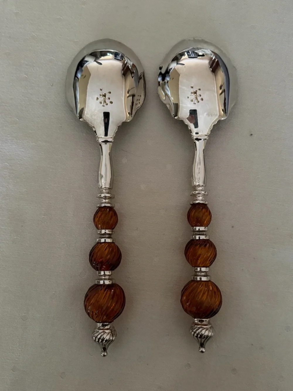 Godinger Silver Plated Serving Spoons with Amber Beaded Handles - Home Accents